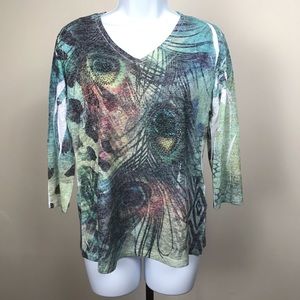 Jess and Jane green peacock burnout tee